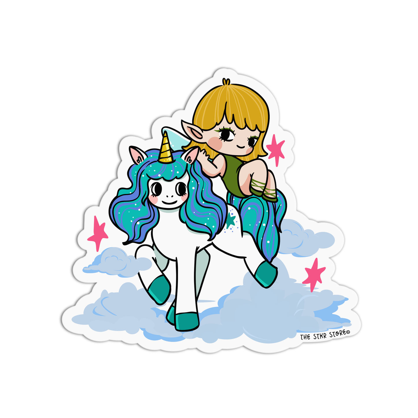 Teal Treetop Flight Unicorn Fairies Sticker
