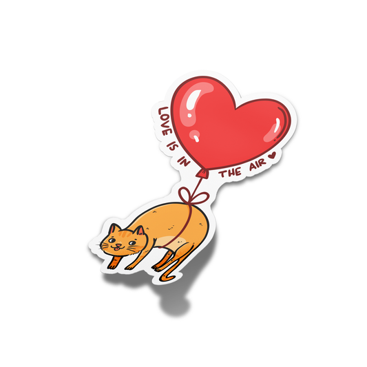 Love is in the air Cat tied to a balloon Valentine's Sticker