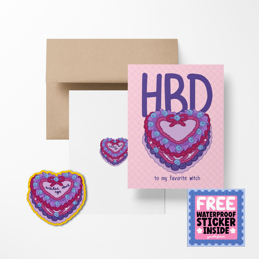 HBD to my Favorite Witch Birthday Greeting Card with Stickers