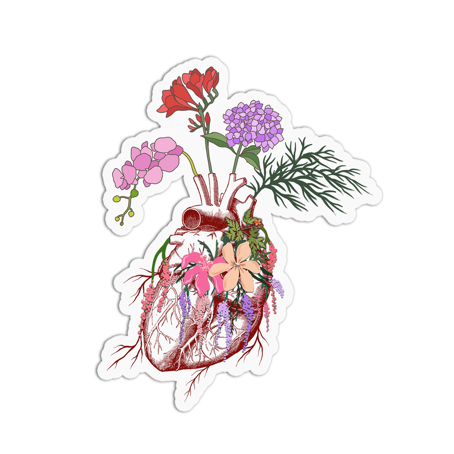 Heart with Flowers Anatomy Sticker