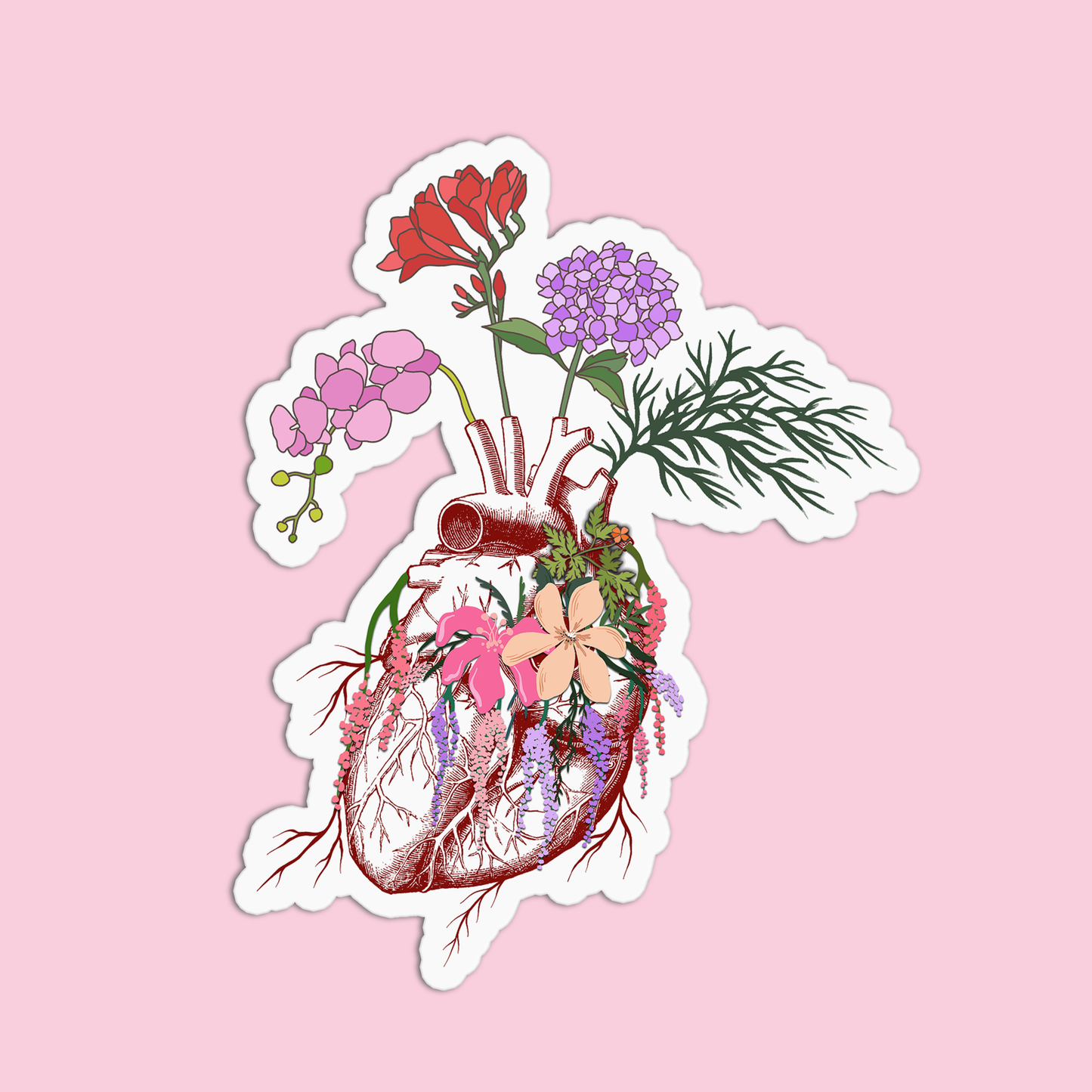 Heart with Flowers Anatomy Sticker