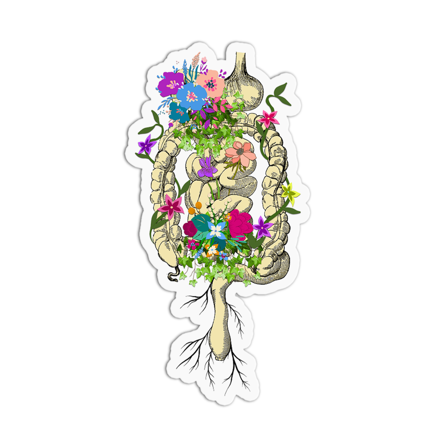 Intestine with Flowers Anatomy Sticker