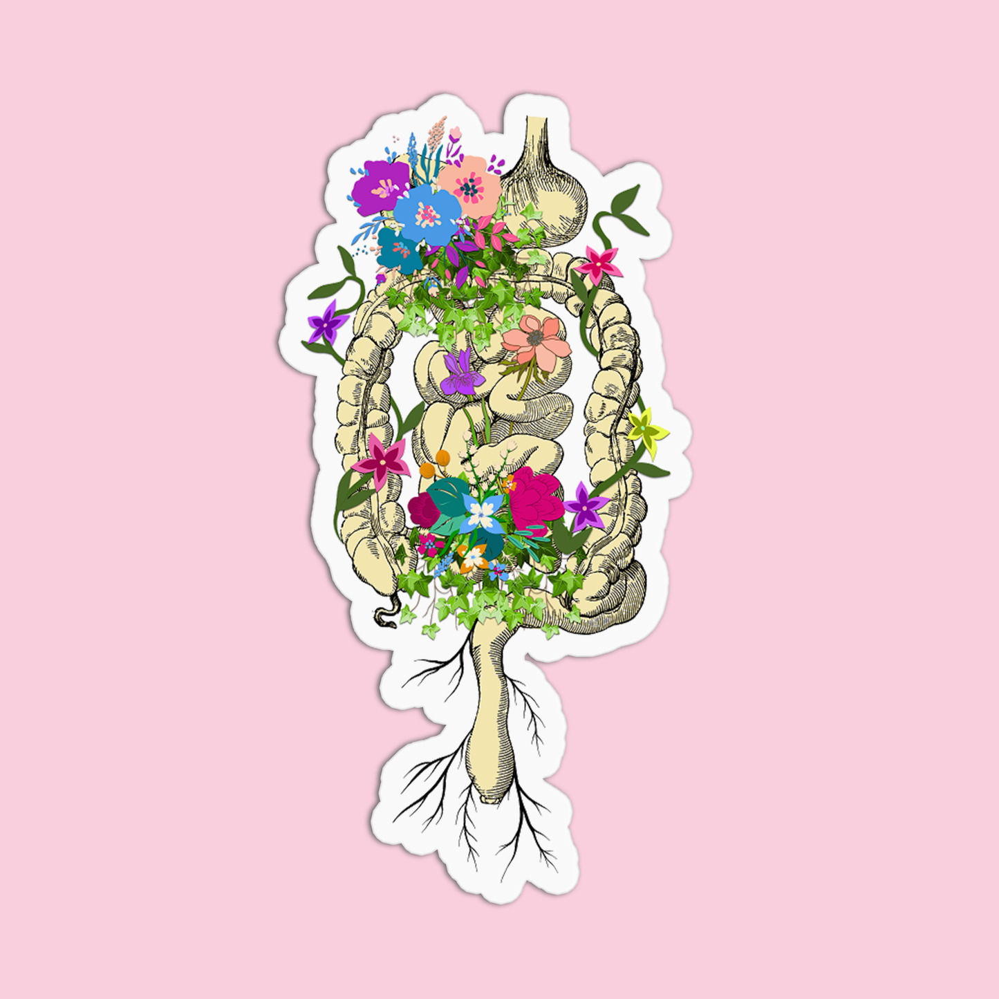 Intestine with Flowers Anatomy Sticker