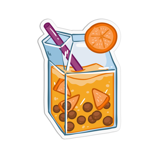 Orange with Pearl Boba Milktea Sticker