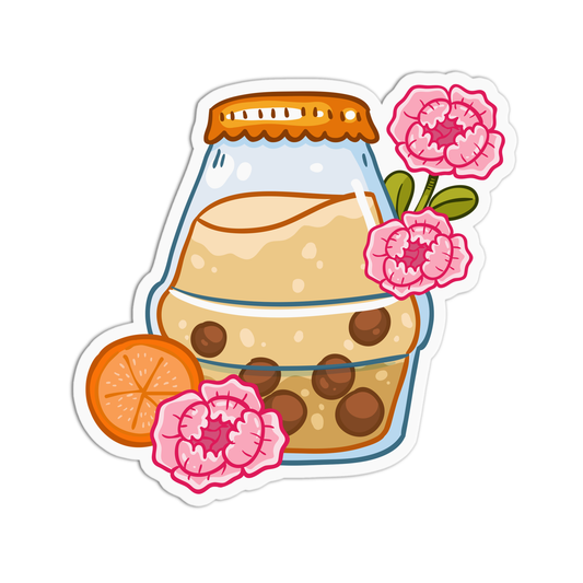 Orange & Flower Boba Milktea Sticker